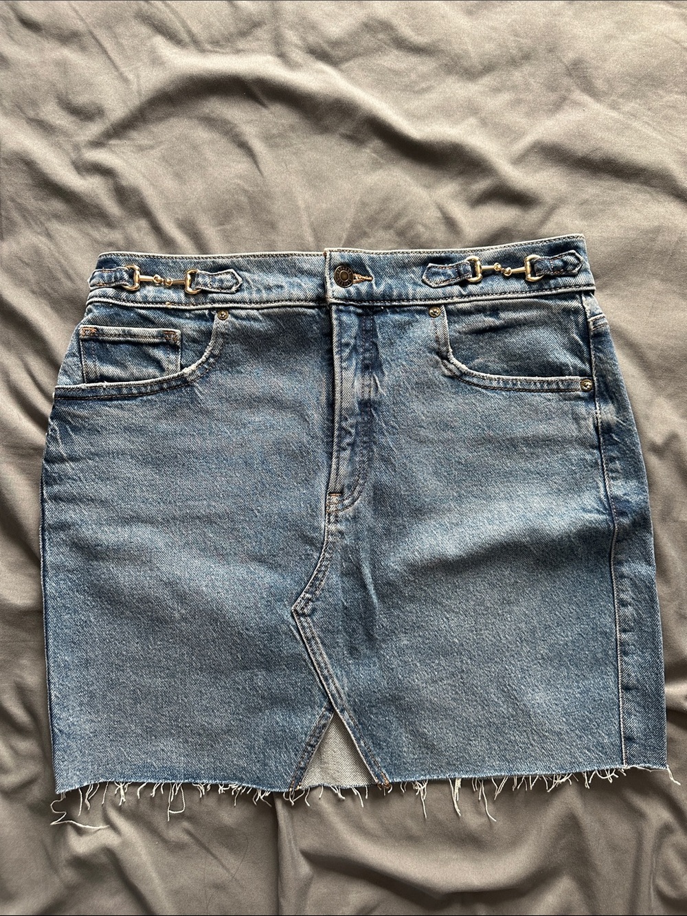 Express Light Blue Denim Mini Skirt with Front Slit